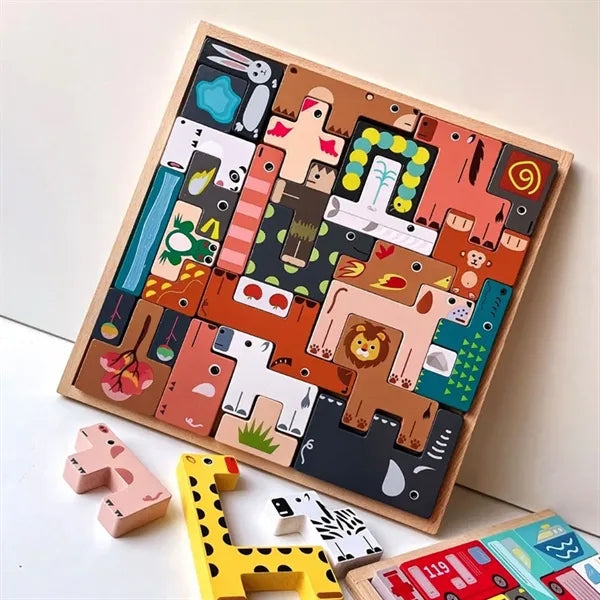 Children's educational creative wooden 3D blocks puzzle