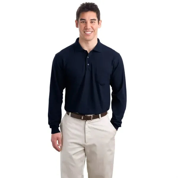 Port Authority Long Sleeve Silk Touch Polo With Pocket.