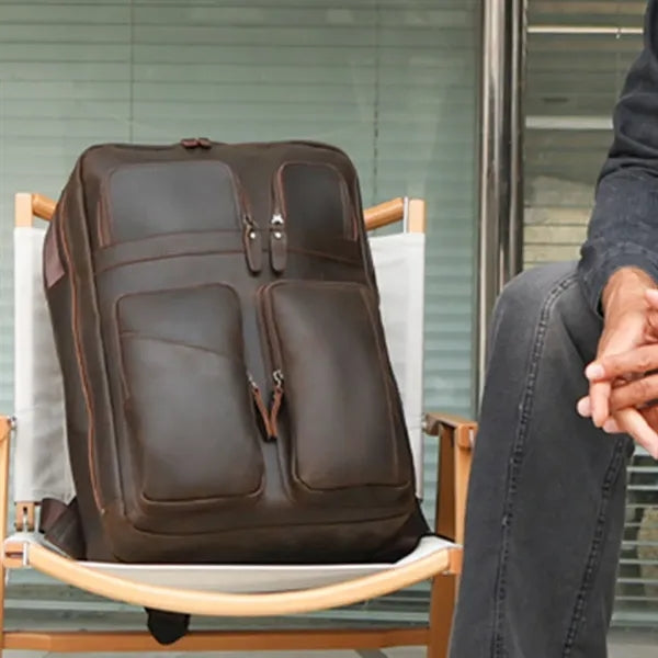 Vintage Top Layer Of Cowhide Backpack for 17-Inch Laptop