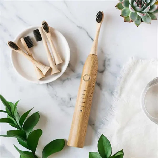 Eco-Friendly Bamboo Electric Toothbrush w/ Charcoal Bristles