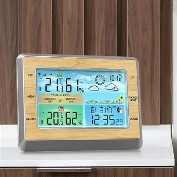 Eco-Friendly Bamboo Multifunction Weather Station Clock