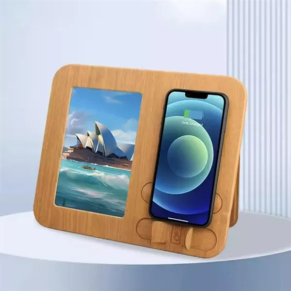 PU Eco Friendly Wood Grain Wireless Charger with Photo Frame
