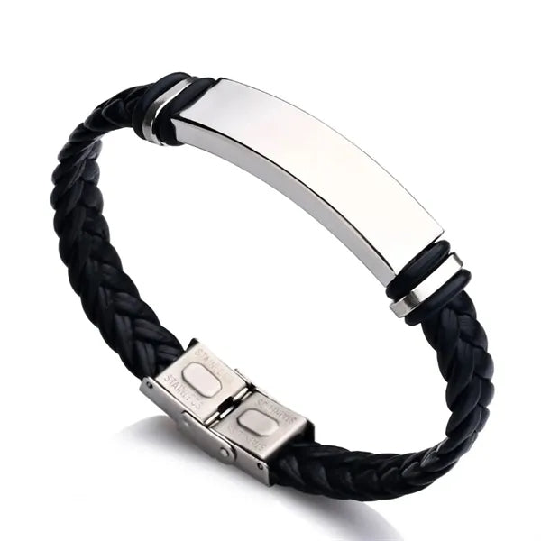 Stainless Steel Leather Braided Bracelet