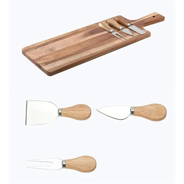 Wooden Cutting Board With Handle And Knife Set