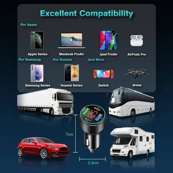 66W 4-Ports Car Charger Adapter with LED Voltmeter