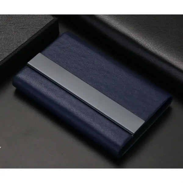 Business Card Holder PU Wood Grain Stainless Steel Case