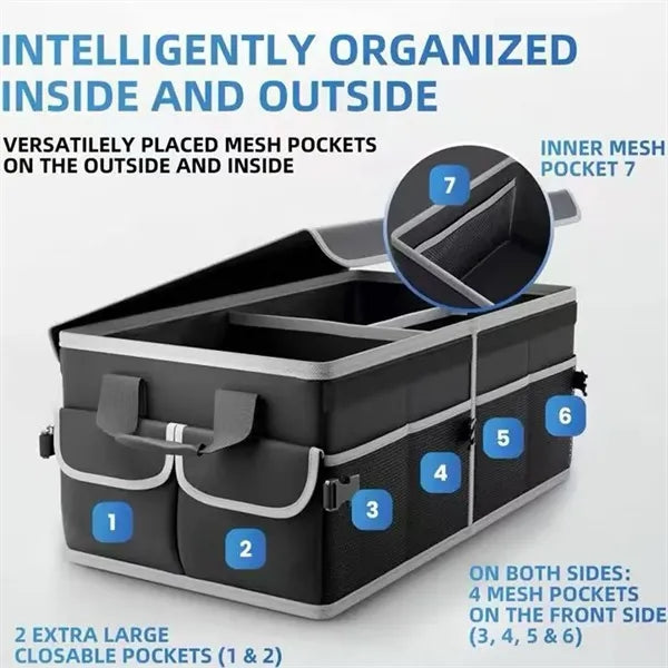 Foldable Car Trunk Organizer With Multiple Compartments
