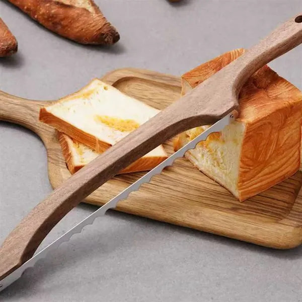 Wood Handle Bread Knife With Serrated Blade For Kitchen Use