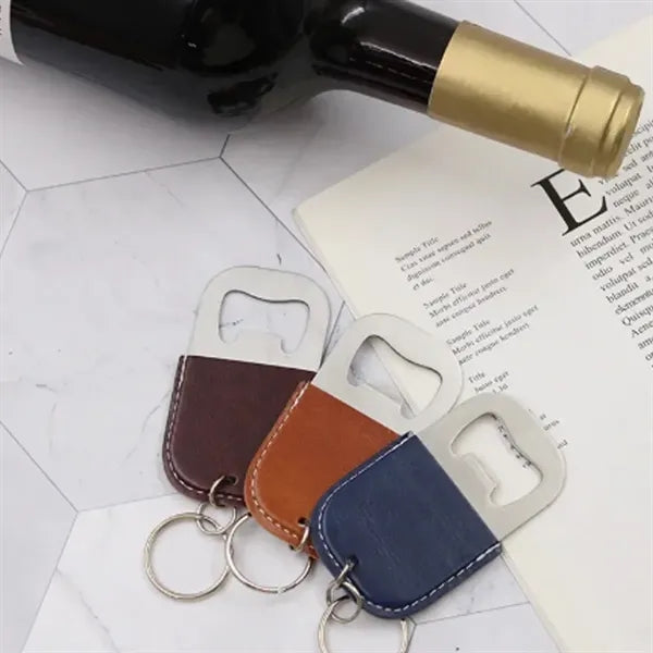 Leather Keychain Bottle Opener with Stainless Steel
