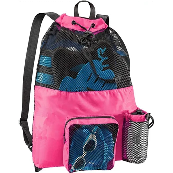 Mesh Drawstring Backpack With Front Pocket For Beach Gym