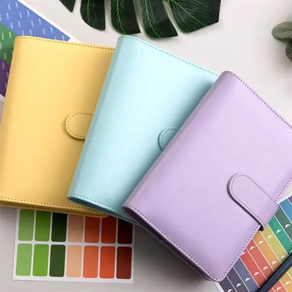A6 PU Leather 6-Ring Binder Planner with Snap Closure