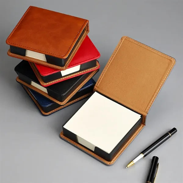 PU Leather Sticky Note Holder with Refillable Memo Pad