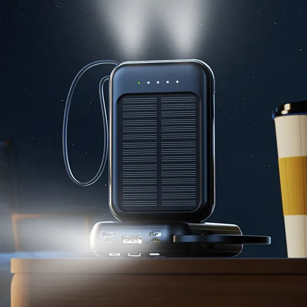 20000 mAh mini solar powered power bank with built-in cable