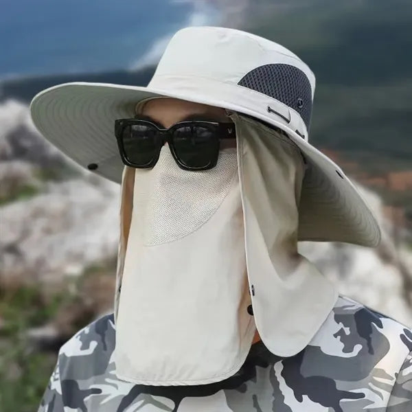 Outdoor UV protection wide brim sun hat with face cover