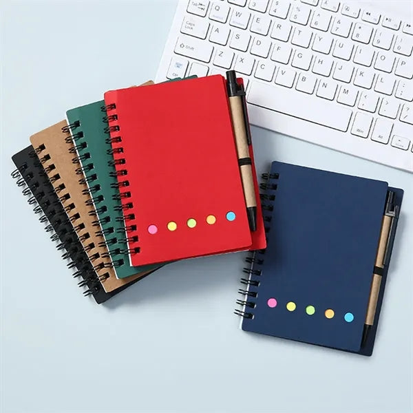 Pocket kraft paper cover sticky note spiral notebook notepad