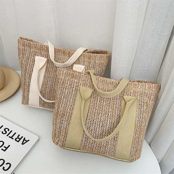 Women beach vacation large top handle straw handbag tote