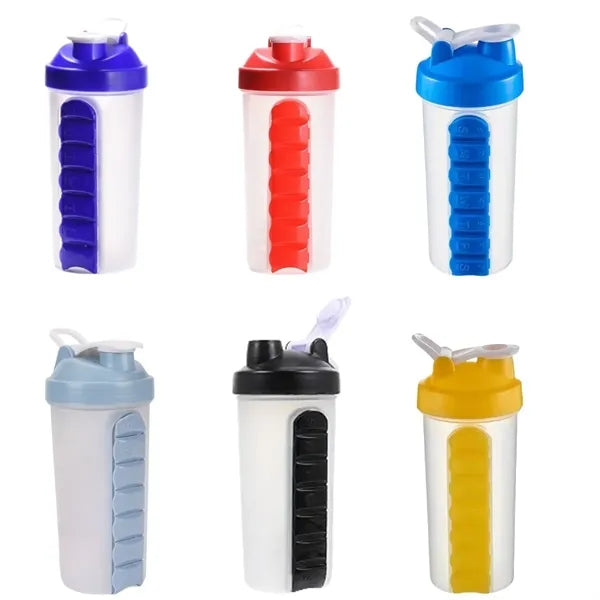 24 Oz. Portable Protein Shaker Cup With Day Pill Organizer