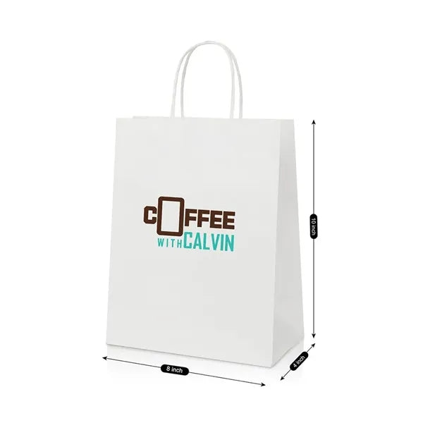 White Kraft Shopping Bag (8" X 4" X 10") Medium