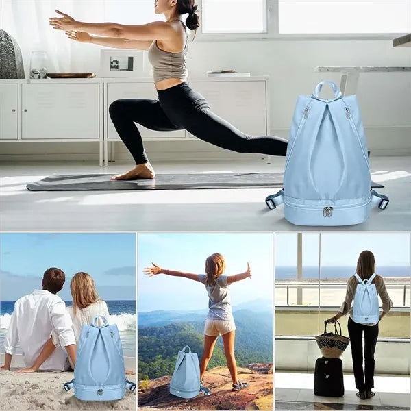 Waterproof beach gym swimming backpack with shoe compartment