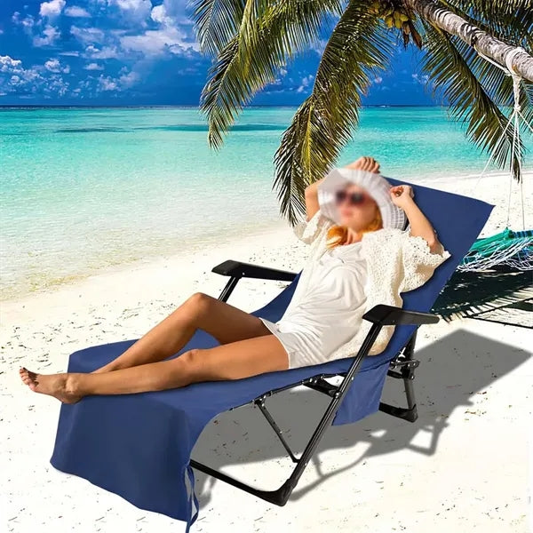 Beach chair towel chaise lounge cover with side pockets