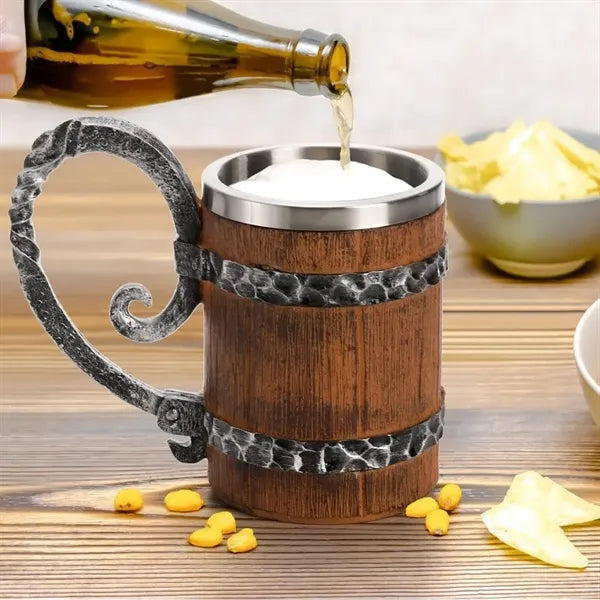 Tankard with Handle Wooden Beer Mug Barrel