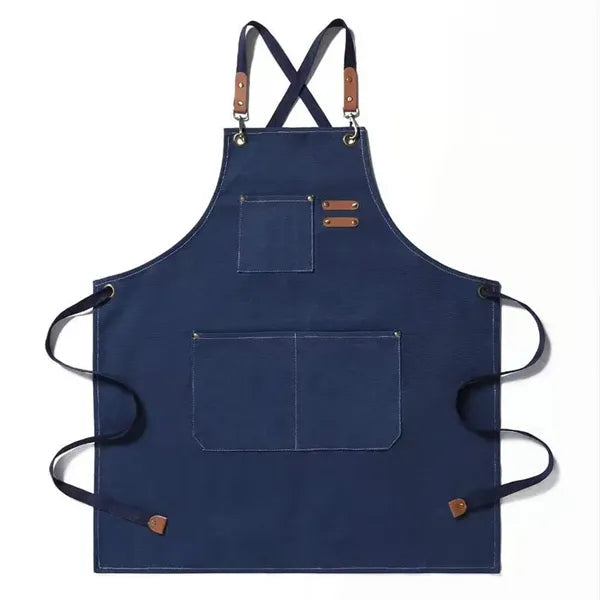 Men Women Adjustable Canvas Chef Aprons with 3 Pockets Cross