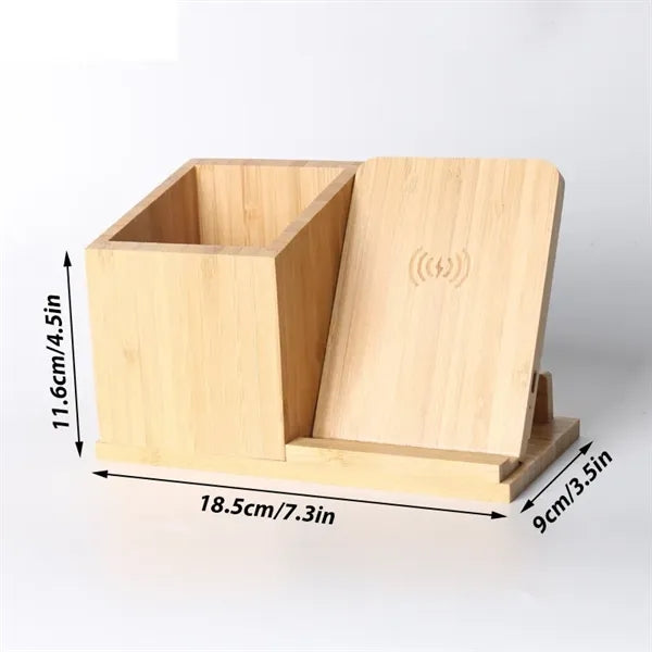 Bamboo Wireless Charging Desk Organizer