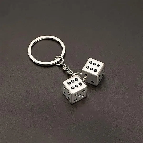 Lucky Silver Metal Dice Keychain Stylish And Fortunate Charm