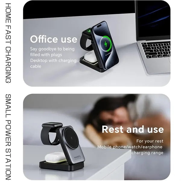 15W Foldable Magnetic 3 in 1 Fast Wireless Charger