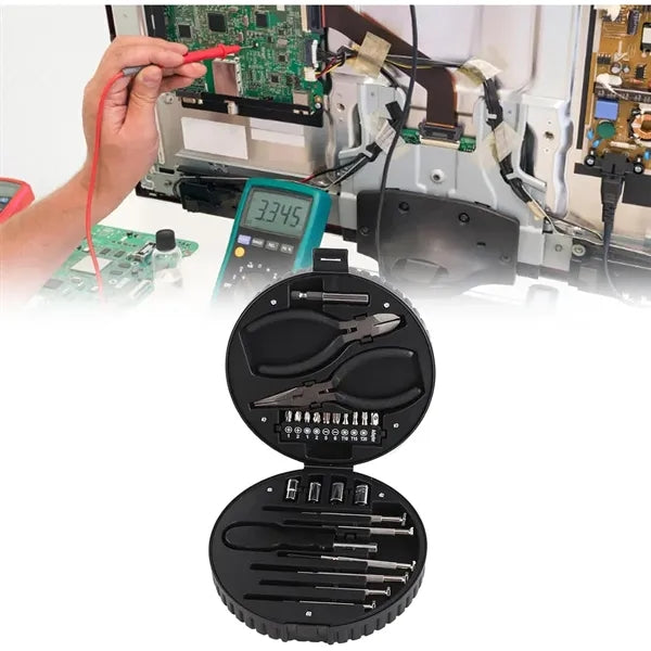 25Pcs Hardware Mini Tool Set with Tire Shaped Storage Case
