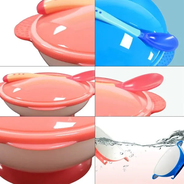 12OZ Baby Double Ear Suction Cup Bowl with Spoon and Lid