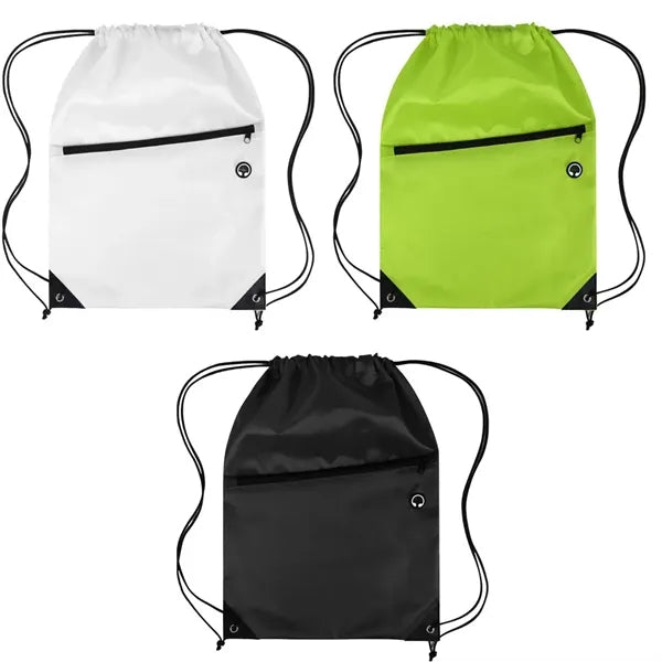 Drawstring Backpack with Front Zipper Pocket ( 13.5" X 18" )