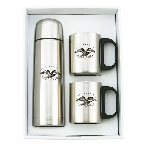Stainless Steel Mugs and Thermos Gift Set