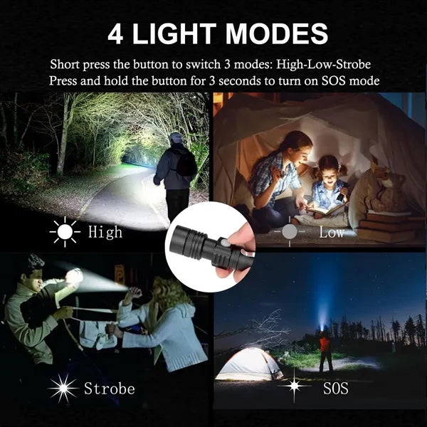 Multi-Function Zoom LED Flashlight - Compact & Rechargeable