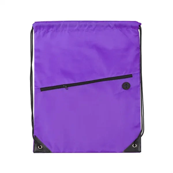 Drawstring Backpack w/ Zipper Pocket & Earbuds Slot