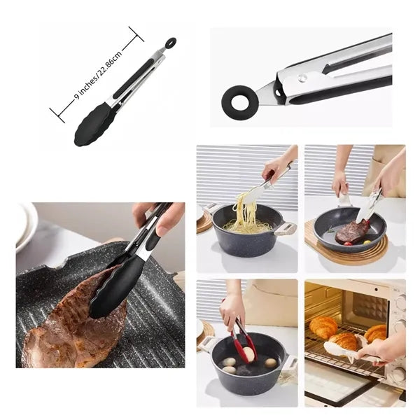 9 Inch 600 Fahrenheit Heat Resistant Kitchen Silicone Tongs