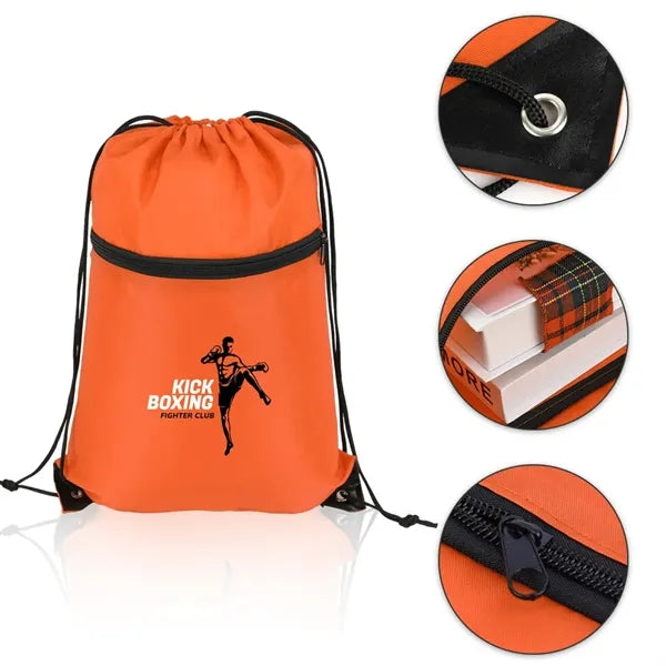 Sports Drawstring Backpack With Zipper Pocket