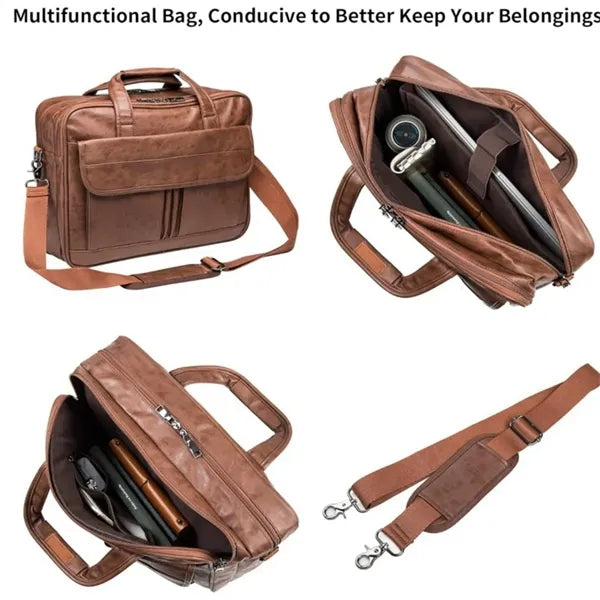 Men's Leather Business Travel Briefcase Messenger Bag