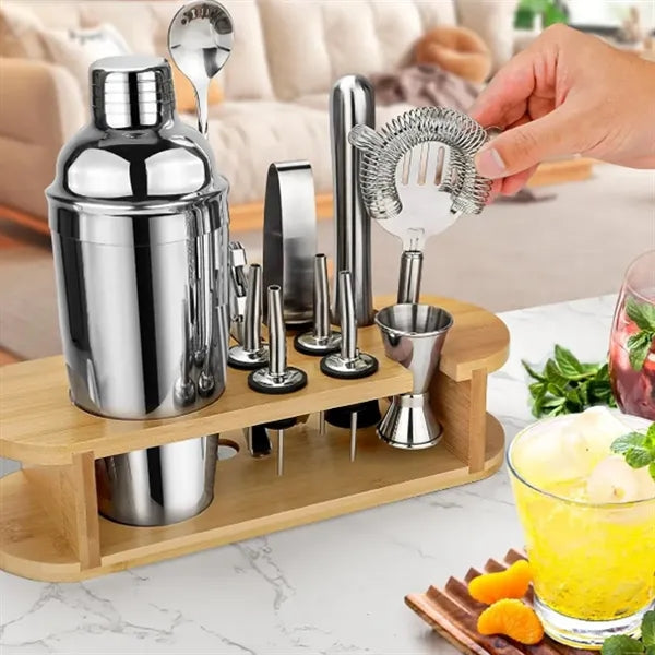 9-Piece Cocktail Shaker Set with Bamboo Stand