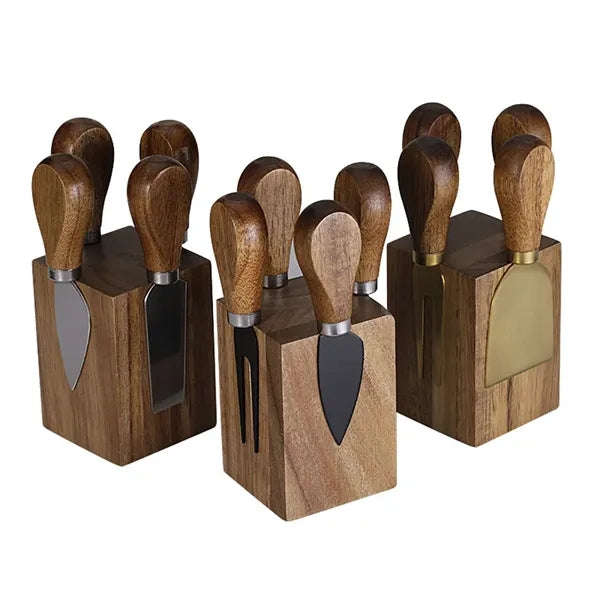 Stainless Steel Acacia Magnetic Cheese Knife Holder