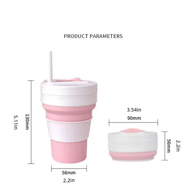 12oz Collapsible Travel Plastic Cup with Lid and Straw