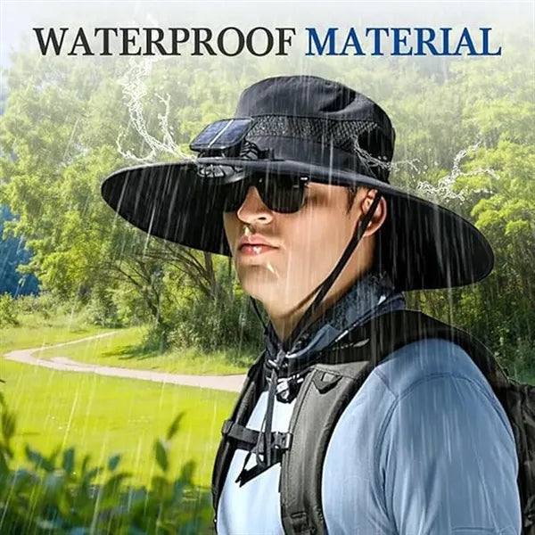 Wide Brim Hat with Solar Powered Rechargeable Fans