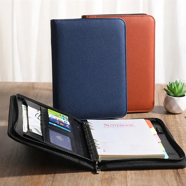 A5 Zippered PU Leather Business Notebook Organizer