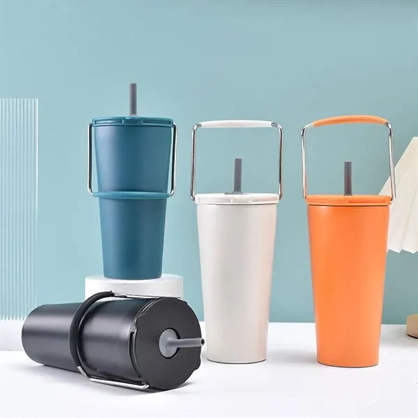 20Oz. Stainless Steel Handle Tumbler with Straw Lid