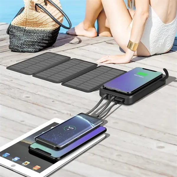 Wireless Solar Power Bank w/ Flashlight Multi Port Charging