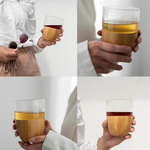 16oz. Glass Cup with Bamboo Base Custom Logo Gift Mugs