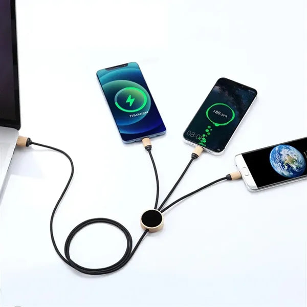Illuminated 3 in 1 Bamboo Universal Charging Data Cable Port