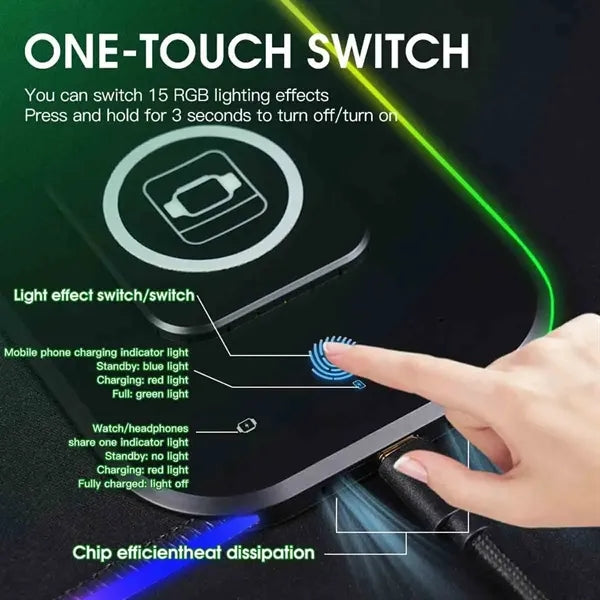 3-In-1 RGB Magnetic wireless Mousepad