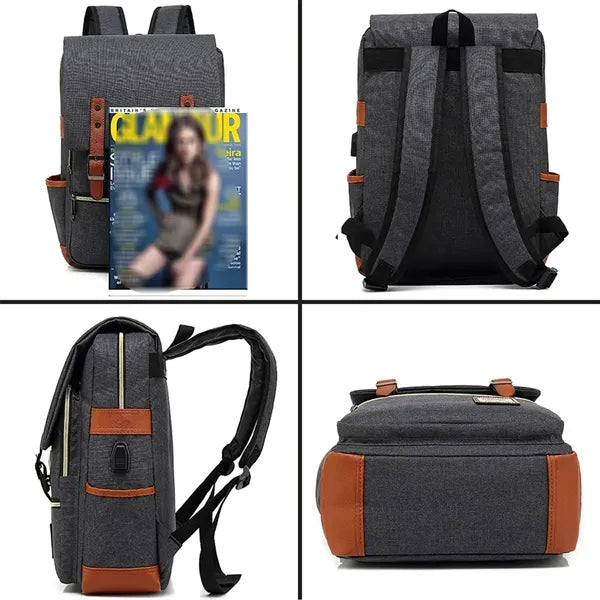 Vintage Laptop Backpack with USB Charging Port