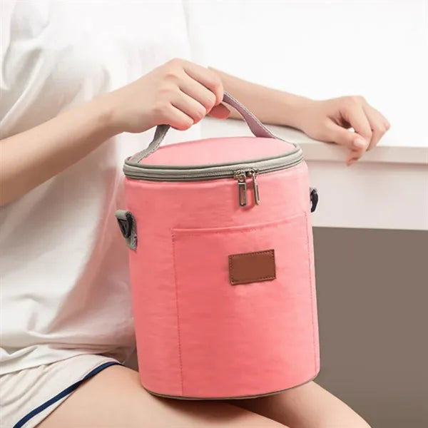 8L Insulated Round Cooler Bag W/ Handle and Shoulder Strap